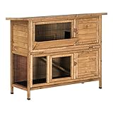 Lovupet Kaninchenstall Hasenstall Kleintierstall Hasenvilla Meerschweinchen Stall 0323, doppelstöckiger, mit Heuraufe, Indoor und Outdoor, Wetterfest, UV-beständig, 122 x 51 x 101 cm(Braun)