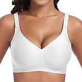 Cavotor Nahtloser Damen-BH, bügellos, Push-Up-Stütz-BHs für schlaffe Brüste, kabelloses T-Shirt, weicher Komfort, Damen-Bralettes mit V-Ausschnitt, gepolsterte Bralettes mit Verlängerung, weiß, L