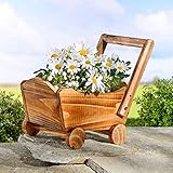 Spetebo Holz Blumenwagen zum beflanzen - 34 x 17 cm - Pflanzkarre Deko Blumenhalter Natur - Innen + Außen