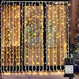 Zewool Lichtervorhang 3x3m, 300 LED Lichterkette Warmweiß,IP65 Wasserdicht Lichtervorhang Innen Außen Vorhang 8 Modi mit Timer für Weihnachten Hochzeit Party Deko Zimmer [Energieklasse G]