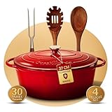 GUSSKÖNIGIN Bräter Gusseisen 37cm (XXL)– Gusseisen-Topf & Schmortopf mit Deckel/Cocotte –Bräter & Schmortöpfe, Bräter mit Deckel backofengeeignet für Induktion & Ofen– inkl. Zubehör-30 jahr garantie