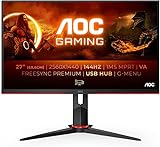 AOC Gaming Q27G2U - 27 Zoll QHD Monitor, 144 Hz, 1ms, FreeSync Premium (2560x1440, HDMI, DisplayPort, USB Hub) schwarz