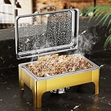 Chafing Dishes for Buffet, 9.5QT Square Stainless Steel Chafing Dish with Transparent Hydraulic Lid, 304 Food Pan, Buffet Warmer for Parties and Events (Golden)