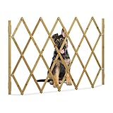 Relaxdays Hundeabsperrgitter, Schutzgitter für Tür & Treppe, Scherengitter ausziehbar bis 116,5 cm, 82,5 cm hoch, Natur