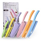 hecef 6 Teilig Messer Set, Bunte Non-Stick Küchenmesser Set Scharfe Messer Edelstahl, Profi Kochmesser Set mit Schutzhüllen für Köche - Regenbogen Messer Set