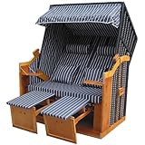 Vaiko Strandkorb Vollieger Ostsee Nordsee XXL120cm breit verstellbar PE Geflecht Markisenstoff (Schwarz Nadelstreifen)