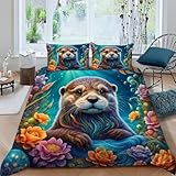 HOGDISAJD Biber Bettwäsche Set Amphibien 3D Bettbezug Set Wendebettwäsche Für Kinder Jungen Männer Mikrofaserbetten Kissenbezug 2tlg Double（200x200cm）