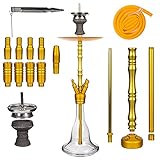 Heavensent Alloy Slender Shisha Set Alu Hookah Komplettset Gold | Wasserpfeife Silikonschlauch Alu Mundstück Steinkopf Set