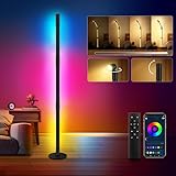 LED Stehlampe,RGBIC Stehlampe Wohnzimmer Dimmbar mit Leselampe,128cm Abnehmbar 360° Drehbare Stehlampe Schwarz,Standleuchte LED mit App,58+ Szenenmodi,Musikmodus Wohnzimmer Gaming Zimmer Deko