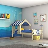 WICKEY Kinderbett Crazy Sharky Einzelbett 90x200cm Abenteuerbett mit Lattenboden, blau