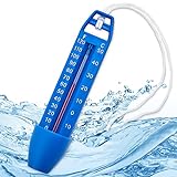 Hecht bruchsicheres Wasserthermometer für Pool, Badewanne, Schwimmbad und Teich – schwimmendes Thermometer mit praktischer Schnur für Innen und Außen - Thermometer Pool