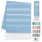 LeStoff Premium Hamamtuch - Vielseitig, Nachhaltig, Saugstark & Schnelltrocknend - 100% Bio-Baumwolle - Strand, Bade, Dusch, Yoga, Spa & Reise-Tuch (95 x 180 cm, Light Blue)