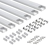 LED-Profil 6 × 1M, StarlandLed 6-Pack LED-Aluminium Profil U-Form mit Abdeckung, Endkappen und Montageclips für LED-Streifen-Lichter