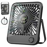 Dealswin Tischventilator Sehr Leise Stufenlos 1-100 Regler mit LED-Anzeige USB Ventilator Kleiner Tragbarer 3600mAh Akku Mini Ventilator für Schlafen, Büro, Heim, Im Freien, Küche, Reisen（Schwarz）