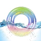 Viilich Schwimmring Erwachsene, Gummiring zum Schwimmen,Mit Sicherem Griff Transparenter Schwimmring,Badering mit Pailletten Regenbogenfarben Party für Erwachsene Wasserspielzeug(90cm)