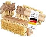 FEINHOLZ® Nagelbürste Holz (3 Stck.) mit stabilen Borsten hart und weich • Bürsten plastikfrei • Made in Germany • Handbürste Kinder, Gemüsebürste, Wurzelbürste • Fingerbürste und Handwaschbürste