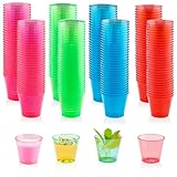 Vexillic Plastikbecher, 200 Stück 30 ML Shotgläser Plastik Bunte Wiederverwendbar BPA Frei Schnapsbecher für Bankett Party Verkostung Weihnachten Geburtstage