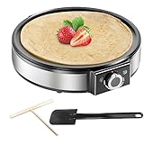 Elektrischer Crêpe-Maker, Antihaft-Pfannkuchen-Maker, Tisch- Roti-Maker 1200W Haushalt, Temperaturregelung, Edelstahl - Einfache Reinigung & Enthält Teigverteiler & Spatel