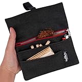 Tabaktasche für 30-50g 'Vulcano' - Wasserabweisender Tabakbeutel für Drehtabak mit Fächern für Filter, Blättchen und Feuerzeug (Roter Reißverschluss)