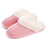 Misolin Damen Herren Hausschuhe Winter Warme Faux Pelz Slippers Weiche Flache Plüsch Pantoffeln Rutschfeste Outdoor/Indoor - mit super Qualität, Rosa, 38.5/40 EU, M, 280