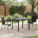 Owoxanthellate Stapelsessel Set 2er Schwarz aus wetterfestem PE-Rattan mit Stahlrahmen 55,5x53,5x95 cm Modernes Design platzsparend stapelbar für Garten, Terrasse, Balkon und Camping