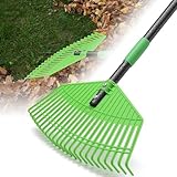 Rechen, 183cm Laubrechen mit Verstellbar Stiel - 42cm Große Fläche Gartenrechen Laubharke aus Kunststoff mit Verstärkten 23Zinken, Rasenrechen zum Reinigen von Pflanzen, Rasen und Hof