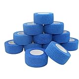 COMOmed 12 Stücke Kohäsive Bandage Fixierbinde Selbsthaftend Elastisch 2.5cm breit x 4,5 Meter dehnbar,Wundverband, Verband Hand, Elle, Knie, Fuß, Gelenkte, Fingerverband, Pflasterverband,Blau