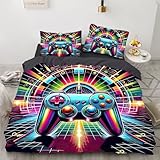 YZQGLHP Gamecontroller Bettwäsche 220x240cm, Neonlicht Bettbezug Wendebettwäsche, Weich Mikrofaser Bettwäsche-Sets mit Reißverschluss und 2 Kissenbezüge 80x80cm