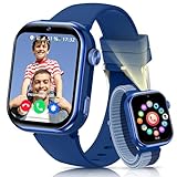 RUXINGX 4G Smartwatch Kinder mit GPS und Telefonanruf, Kinderuhr mit IP68 Wasserdicht, Zwei-Perspektiven, Voice Chat, Taschenlampe, Schulmodus, Schrittzähler, Wecker für Jungen Mädchen, Blau