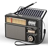 PRUNUS J-139 AM/FM/SW Solar Radio mit Akku 1800mAh, Weltempfänger Radio Exzellentem Empfang, Kofferradio mit Bluetooth 6.0 Unterstützt AUX/USB/TF-Karte Playback, Einfach Transistorradio für Senioren.