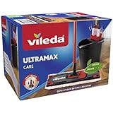 Vileda Ultramax Care Komplett Set, Bodenwischer Wischmopp mit Stiel | Eimer mit PowerPresse | Für empfindliche Böden | 100% recycelte Mikrofaser* | Schnell getrockneter Boden