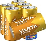 VARTA Batterien C Baby, 6 Stück, Longlife, Alkaline, 1,5V, ideal für Fernbedienungen, Wecker, Radios, Made in Germany