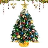 Mineup 60cm Mini Weihnachtsbaum, Kleiner Weihnachtsbaum Mit Beleuchtung, Künstlicher Weihnachtsbaum Klein mit Tannenzapfen und roten Früchten, Weihnachtsdeko für Tisch, Wohnzimmer, Schlafzimmer, Büro