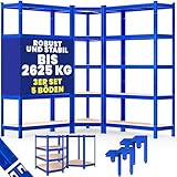 Monzana® 3er Set Schwerlastregal Eckregal 2625 kg 15 MDF-Platten Regal Lagerregal Kellerregal Steckregal Werkstattregal Regalsystem Blau