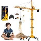 JONRRYIN Ferngesteuerte Turmkran 138 cm Höhe, 2,4 Hz 6 Kanäle RC Kran, 680 Grad Rotation Ferngesteuerte Baukran Tower Crane mit Lichter für Kinder (Gelb)