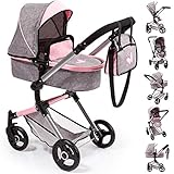 Bayer Design 18433AA Butterfly Kombi Puppenwagen Neo Vario mit Wickeltasche und Einkaufskorb, umwandelbar in einen Sportwagen, höhenverstellbar, grau Jeans-Optik, rosa, Schmetterling, 52cm