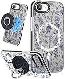 Lotadilo Niedliche Schutzhülle für iPhone 16e für Damen und Mädchen – Lustiges blaues Blumen-Design, kompatibel mit Magsafe Magnetringhalter, Ständer, modische TPU-Handyhüllen für iPhone 16e