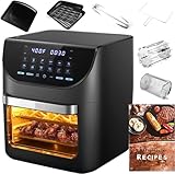 PRIJESSE Heißluftfritteuse 12L mit LED-Touchscreen, 12 Liter Air Fryer, 1700W Mini Backofen, ohne Öl, Dörrautomat Funktion, 12 Programme, inkl. Rezeptheft und Zubehör