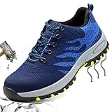 PHMNZIP Arbeitsschuhe Herren Leicht 45 Sicherheitsschuhe mit Stahlkappe Arbeit Schuhe Männer Sicherheit Sneaker Turnschuhe Sportlich Schutzschuhe für Kinder Jungen Blau