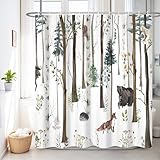 Renaiss Rustikaler Wald-Duschvorhang für Badezimmer, Wildtiere, Bär, Badezimmer, Duschvorhänge, Bauernhaus, Wald, Polyester, wasserdichter Stoff, Badewanne, Privatsphäre, Dekorvorhang-Set mit Haken