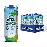 Vita Coco Pures Kokoswasser 6x1L, natürlich hydrierend mit Elektrolyten, glutenfrei, voll mit Vitamin C & Potassium