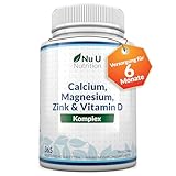 Calcium Magnesium Zink & Vitamin D3-365 Vegetarische Tabletten für 6 Monate - Hochdosiert mit 800mg Calciumcarbonat pro Tablette - Kalzium Complex Von Nu U Nutrition