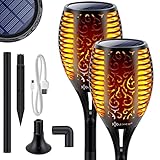 KESSER® Gartenfackel Solar 2er Set Solarleuchten 96 LEDs mit USB Wandhalterung + Erdspieß Licht-Sensor Flamme Wetterfest Garten Solarleuchte Fackel Lichter LED Gartenlampe Solarlampe Flammenlicht