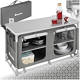 tectake® Camping Küche, Campingschrank faltbar, Reiseküche, Küchenschrank mit Arbeitsplatte und Staufächern für Outdoorküche, Vorzelt, Wohnwagen oder Auto Camping mit Tragetasche - grau