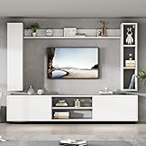 ZODICK Wohnzimmermöbel-Set (Komplettset, 4 Stück), Mediawand inkl. TV-Board, Standregal und 2 Wandregale, TV Schrank, stehend und hängend, TV bis 80', Weiß