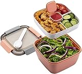 MUJUZE Lunchbox mit unterteilung fächern,Brotdose mit Besteck Erwachsene/Kinder,Brotzeitbox Nachhaltig Auslaufsicher,Salat box to go,Bento Box für Schule/Arbeit/Picknick Reisen(pink)