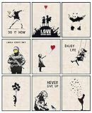 INFUNLY 9er Set Banksy Wand Kunstdruck Ungerahmt Graffiti Street Leinwand Wandkunst Inspirierende Zitate Panda Bild Abstrakt Street Pop Art Wandposter 8x10 für Schlafzimmer Wohnzimmer