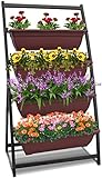 Best Goods Vertikales Hochbeet, Pflanzgefäß, Metall Erhöhte Vertikale Blumenkasten, für Blumen, Kräuter, Gemüse, für Terrasse oder Balkon (Braun 4-stöckig)