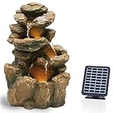 Bloomida Solarbrunnen für Draussen | Springbrunnen mit LED I Balkon/Gartenbrunnen Solar Wasserfall Außen I Outdoor Kaskaden Brunnen Wasserbrunnen Garten (Yosemite fall - Braun Orange)