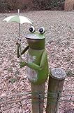 Deko-Impression Zaunfigur Zaunhocker Gartendeko witziger frecher Frosch m. Schirm 16cm